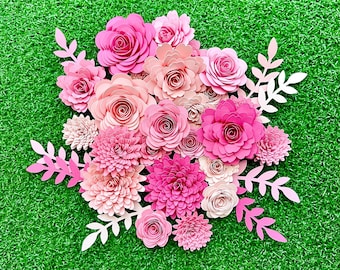 Assorted Pink Rolled Paper Flowers - 3 styles, Mix Sizes, 24pcs, loose paper flowers no stems, 1-inch wide up to 2inches wide flowers