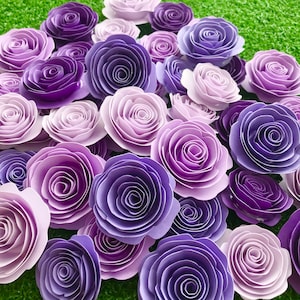Purple Rolled Paper Flowers: Assorted Craft Roses (loose, no stem, Approx. 1.5-3.50 inches)