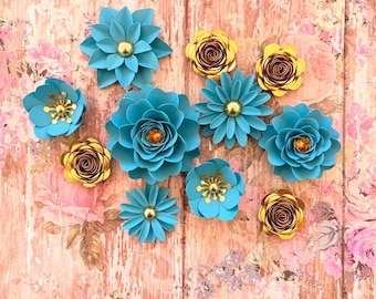 11 pieces 3D Embellishments Paper Flowers, approx. 1 inch to 2 inch wide