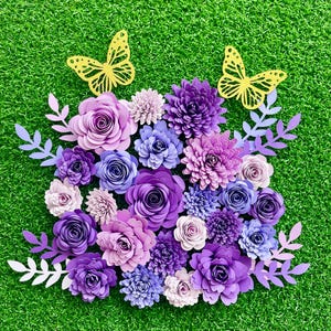Assorted Purple Rolled Paper Flowers - 3 styles, Mix Sizes, 24pcs, loose paper flowers no stem, 1-inch wide up to 2inches wide flowers