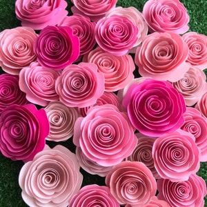 Rolled Paper Flowers, Paper Roses - Assorted Pink (1.50 to 3.50 inches wide), loose paper flowers no stem