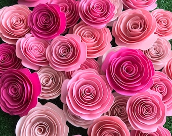 Rolled Paper Flowers, Paper Roses - Assorted Pink (1.50 to 3.50 inches wide), loose paper flowers no stem