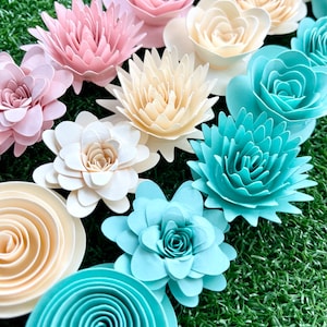 Pick 3 Design/Style - Rolled Paper Flowers, Approx. 2 inches wide and half-inch tall, 24pcs, loose paper flowers, no stem