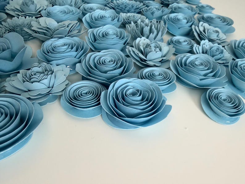 110 Pieces Light Blue Rolled Paper Flowers in Assorted Green Shades ...