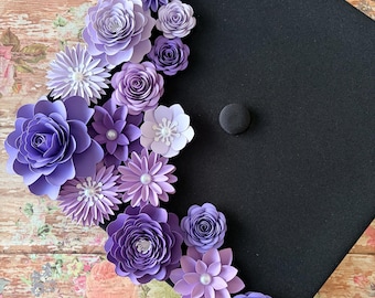 17 pieces Assorted 3D Purple Paper Flowers Graduation Cap Topper Embellishments, Multi-Size