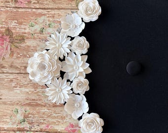 10 pieces 3D White Paper Flowers Graduation Cap Topper Embellishments, 1 inch to 2 inch wide