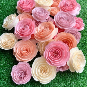 1.50 - 3.50 inches wide Rolled Paper Flowers, loose paper roses, no stem