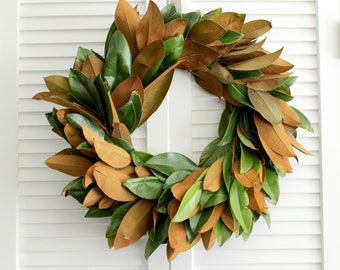 Fresh Handmade Wreath - Magnolia Branch Wreath - Greenery Wreath - 20 inches - Front Door, Church Door, Holiday, Wedding Decor