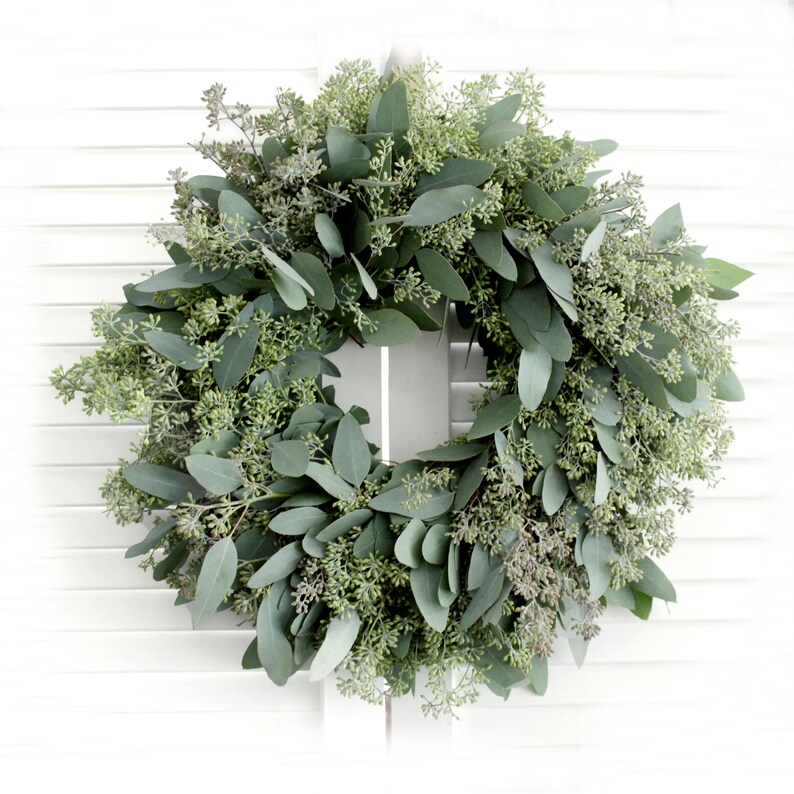 Fresh Seeded Eucalyptus Wreath, Natural Greenery, Elegant Front Door & Wedding Style, 12" 16" 20" 24" image 12