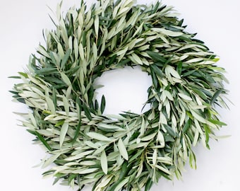 Fresh Handmade Olive Branch Wreath, Front Door Greenery Wreath, Year Round Farmhouse Decor, Wedding & Housewarming Gift, 12, 16, 20, 24 Inch