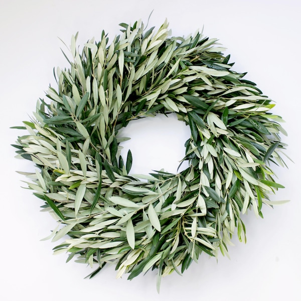 Fresh Handmade Olive Branch Wreath, Front Door Greenery Wreath, Year Round Farmhouse Decor, Wedding & Housewarming Gift, 12, 16, 20, 24 Inch