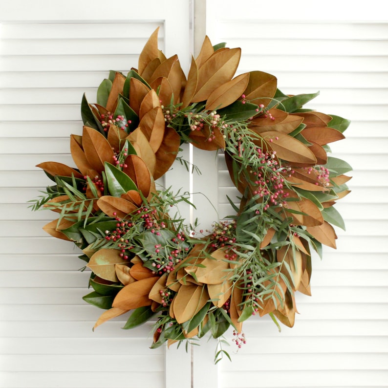 Fresh Handmade Christmas Wreath Magnolia & Pepperberry 12 Etsy