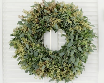 Fresh Seeded Eucalyptus + Rosemary Wreath – Greenery Herb Wreath for Front Door | Church Door | Housewarming Gift