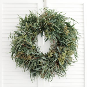 Fresh Handmade Willow Eucalyptus + Seeded Eucalyptus Wreath 20"_Greenery Wreath for Front Door, Church Door, Wedding, Home Decor