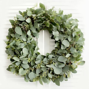 Fresh Seeded Eucalyptus Wreath, Natural Greenery, Elegant Front Door & Wedding Style, 12" 16" 20" 24" image 1