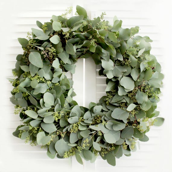 Fresh Seeded Eucalyptus Wreath, Natural Greenery, Elegant Front Door & Wedding Style, 12" 16" 20" 24"