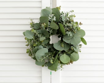 Fresh Handmade Farmhouse Wreath – 12 inch - Baby Blue & Silver Dollar Eucalyptus Greenery Wreath | Home Décor | Housewarming Gift | Wedding