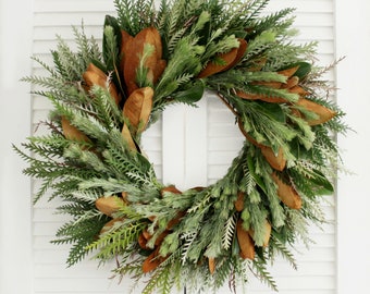 Fresh Handmade 24" Greenery Wreath - Grevillea | Wooly Bush | Magnolia  - Front Door – Home Décor - House Warming - Holiday  Décor