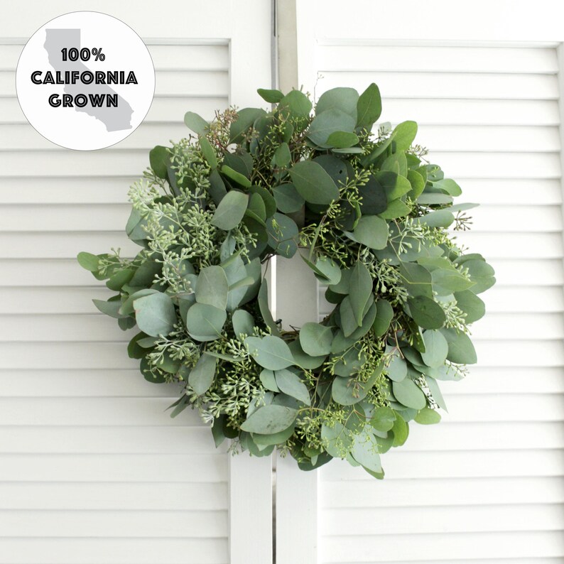 Fresh Seeded Eucalyptus Wreath, Natural Greenery, Elegant Front Door & Wedding Style, 12" 16" 20" 24" image 11