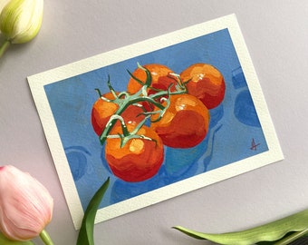 Tomatoes - Original Gouache Painting, Kitchen Wall Art, Foodie Home Decor, Handmade, Cook Gift