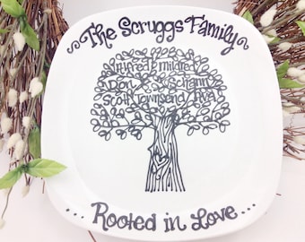 The Original Personalized Family Tree Plate Custom Name Grandparents Anniversary Grandmother Mother New Baby Wedding Plate