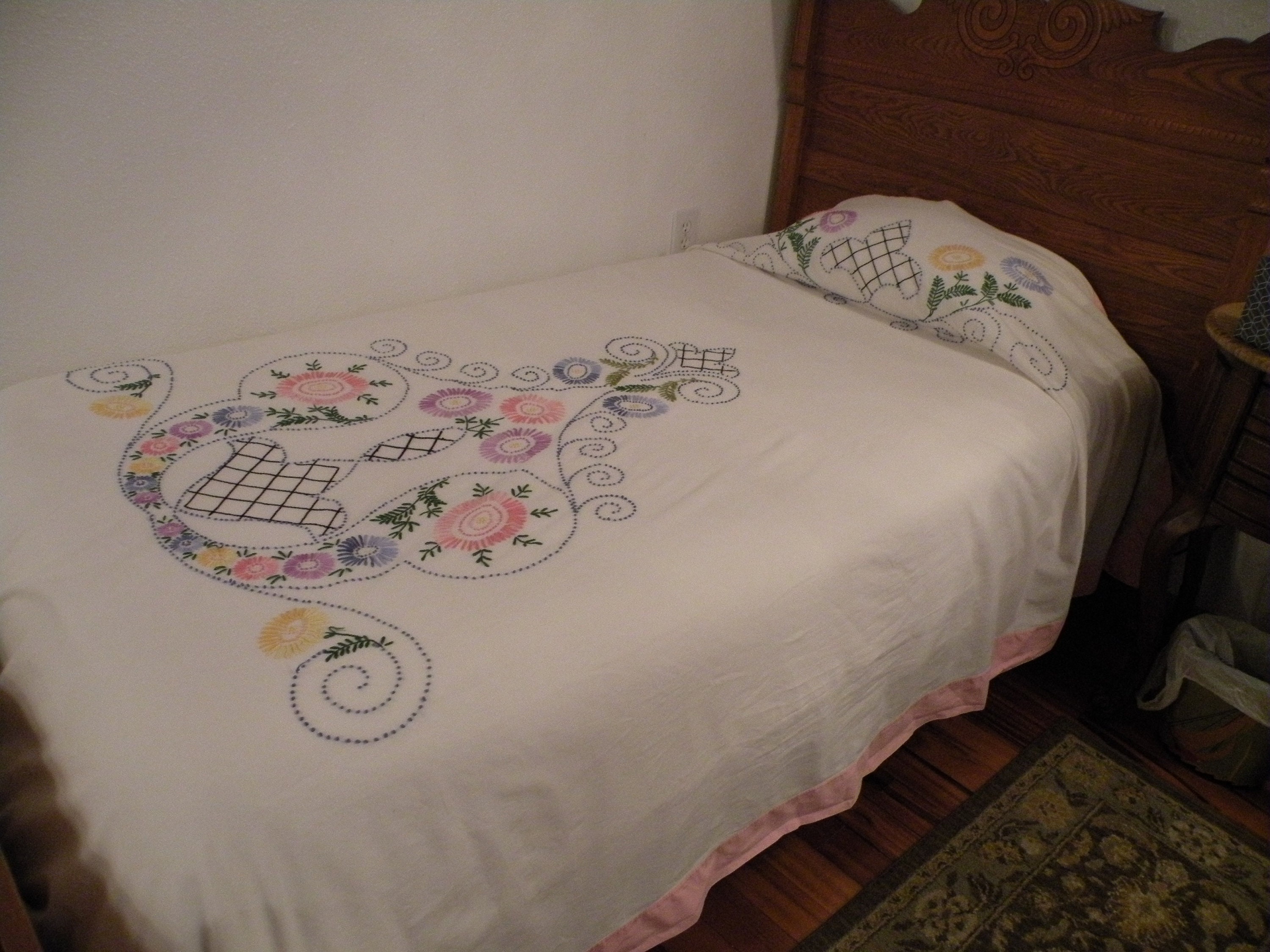 Vintage Floral Embroidery Bedspread Etsy