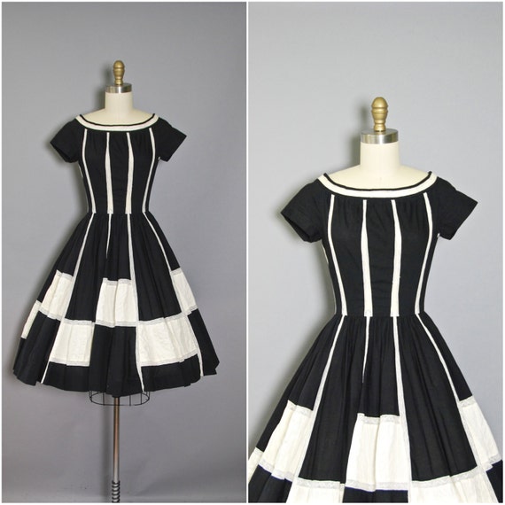 1950's Black Cotton Dress//Carlye Lace Dress//50's | Etsy