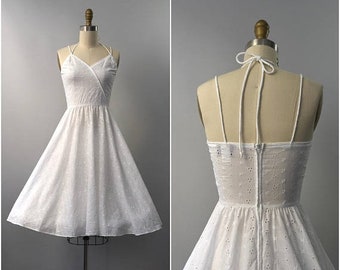 SUMMER SALE 1970's Lanz Originals white eyelet cotton sun dress • small