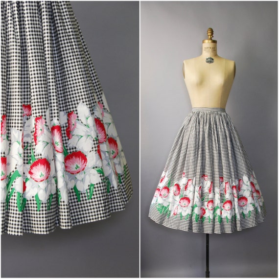 1950's Black and White High Waist Gingham Skirt small Etsy