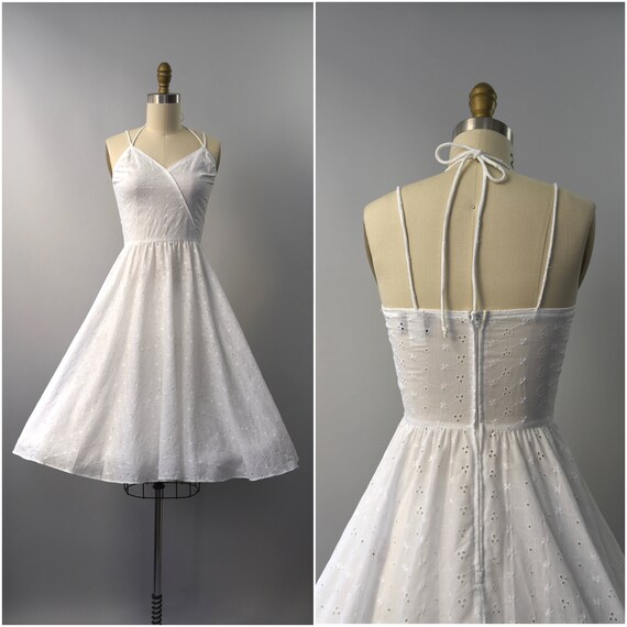1970's Lanz Originals white eyelet cotton sun dres