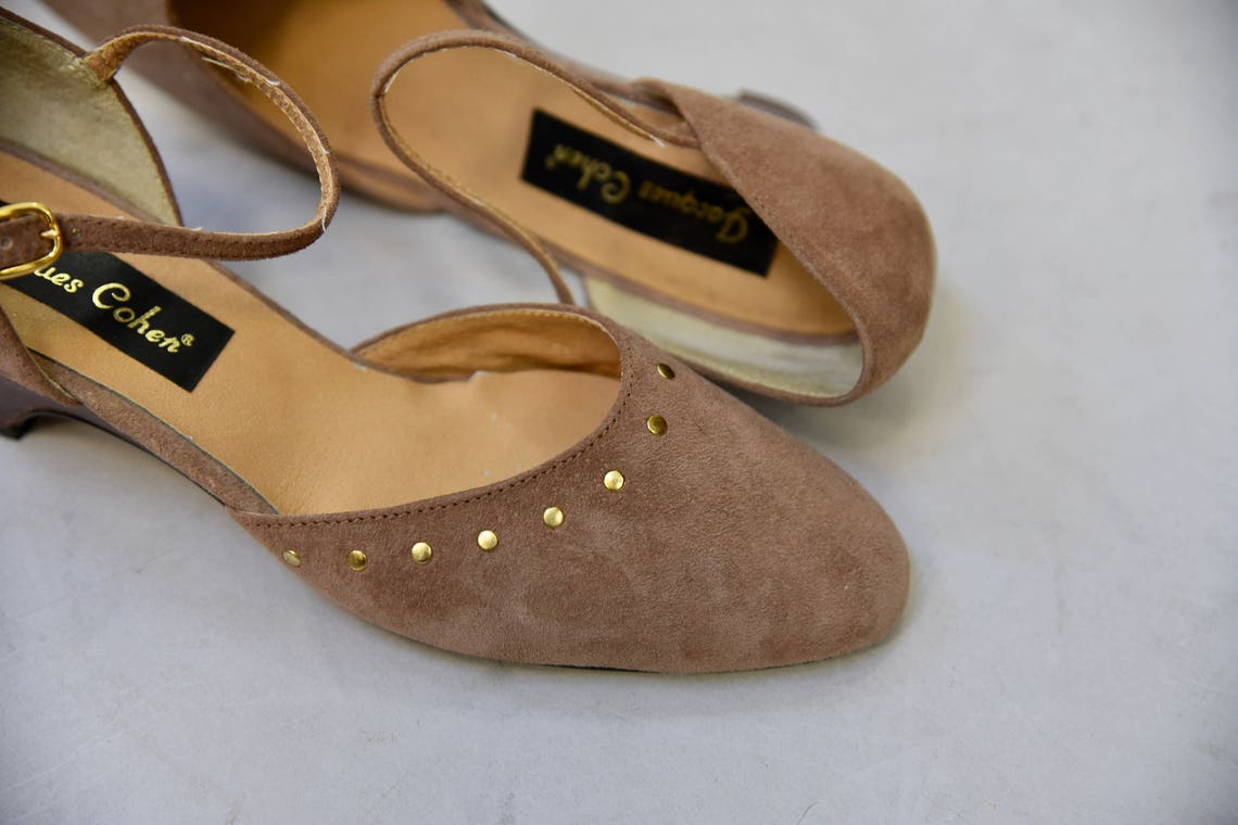 1970's taupe suede maryjane wedge shoes with ankle straps Etsy