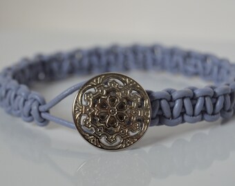 Purple Lilac Leather Macrame Layering Bracelet , 3/4" Silver 100% Metal Button made in Italy, Everyday Wear,