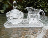 Beyer Bleikristall Set Sugar Bowl with Lid and Creamer and Tray Lead Crystal