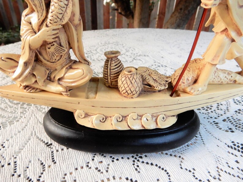 Resin Figurine Chinese Fishermen on a Boat