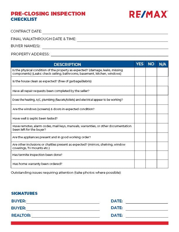 REMAX Pre-closing Checklist - Etsy