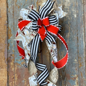 Farmhouse Christmas Tree Topper Bow, Snowman Bow for Wreath, Lantern Bow, Christmas Mailbox Bow, Rustic Tree Topper