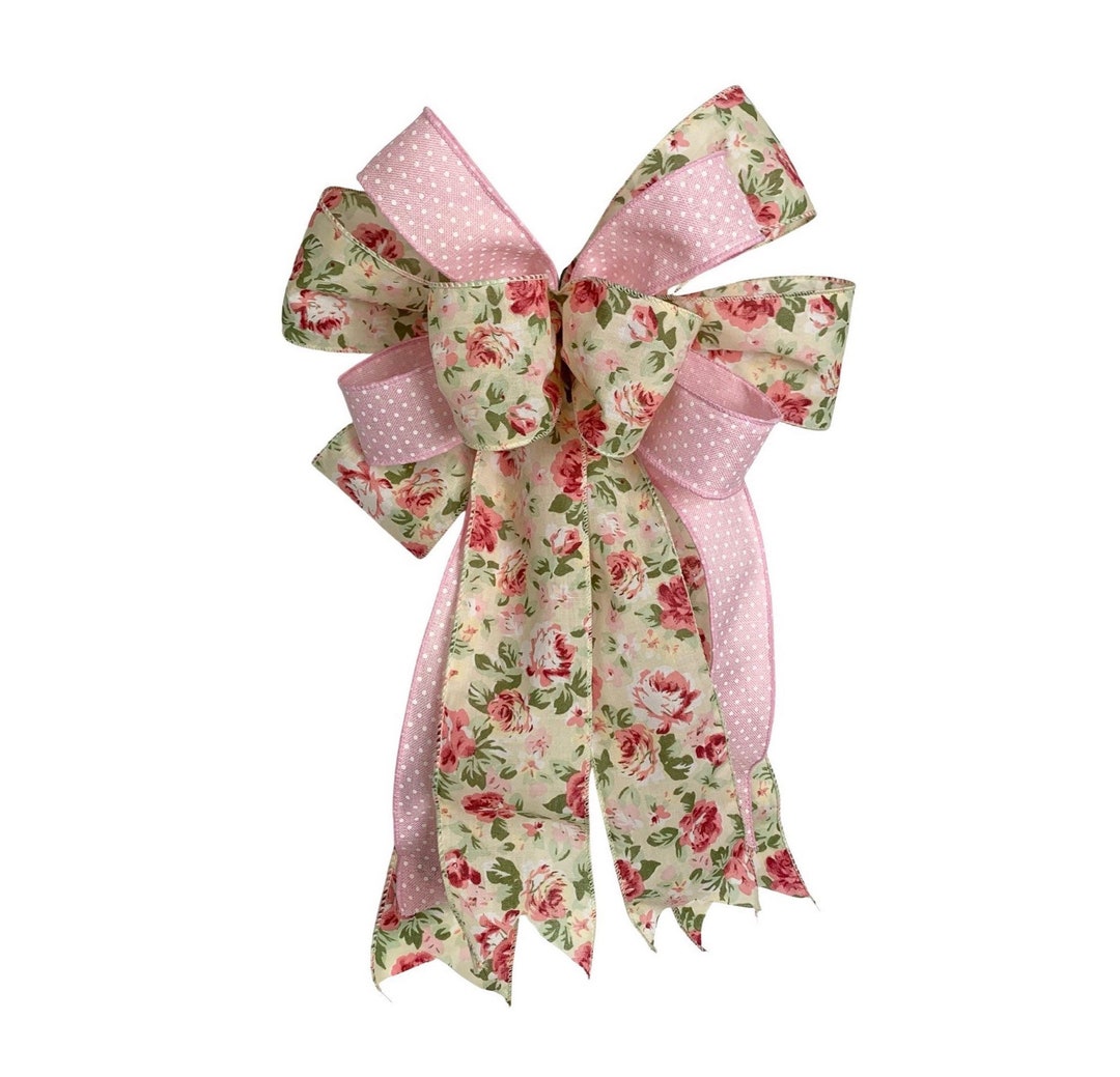 Pink Spring Wreath Bow, Pink Floral Bow, Door Hanger Bow, Lantern Bow ...