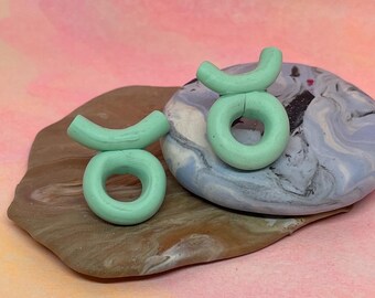 Taurus Zodiac Astrology Symbol Retro Mint Green Polymer Clay Earrings