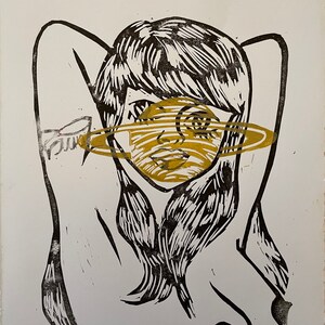 Saturn Return • Powder Blue Paper * Original Illustration Linocut *