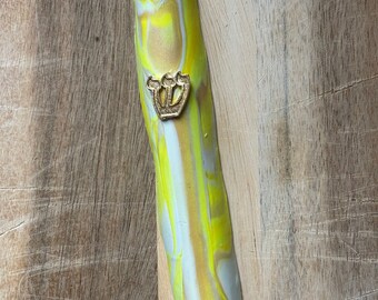 Mezuzah Case 4.5" Abstract Marbled Yellow Handmade Polymer Clay • Scroll Not Included