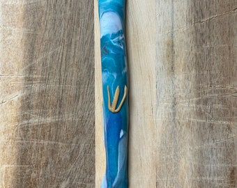 Mezuzah Case 5" Abstract Marbled Turquoise Blue Ocean Handmade Polymer Clay • Scroll Not Included