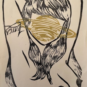 Saturn Return • Cream Canson Paper* Original Illustration Linocut *