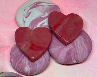 Sweetheart 1980s 1990s Barbie Magenta Pink Big Heart Glossy Marbled Polymer Clay Earrings
