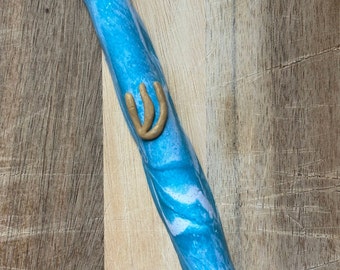 Mezuzah Case 4.5" Abstract Marbled Turquoise Blue Ocean Sparkly Handmade Polymer Clay • Scroll Not Included