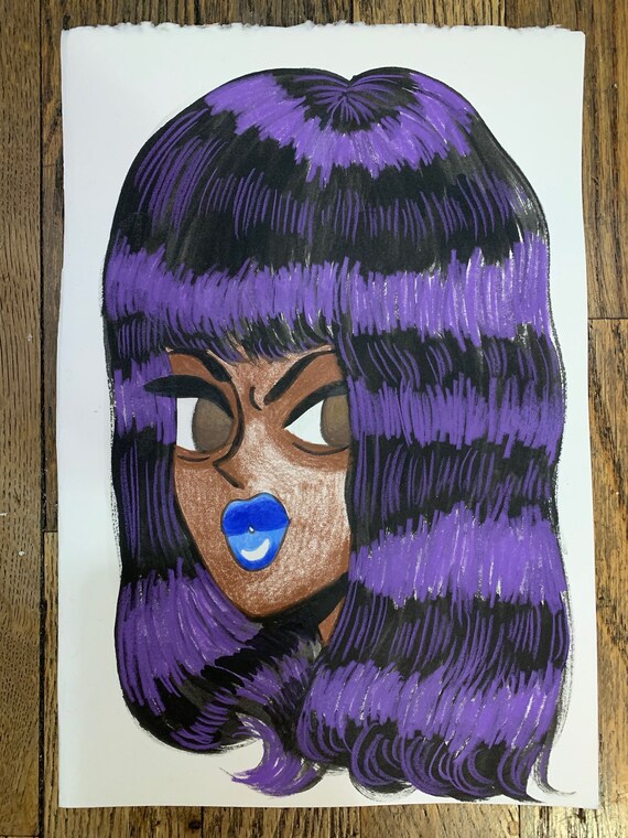 Resting Bitch Face Purple Hair Don T Care Blue Lipstick Etsy