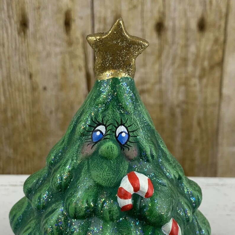 Anthropomorphic Smiling Christmas Tree Figurine Vintage Hobbyist Candy Cane Etsy