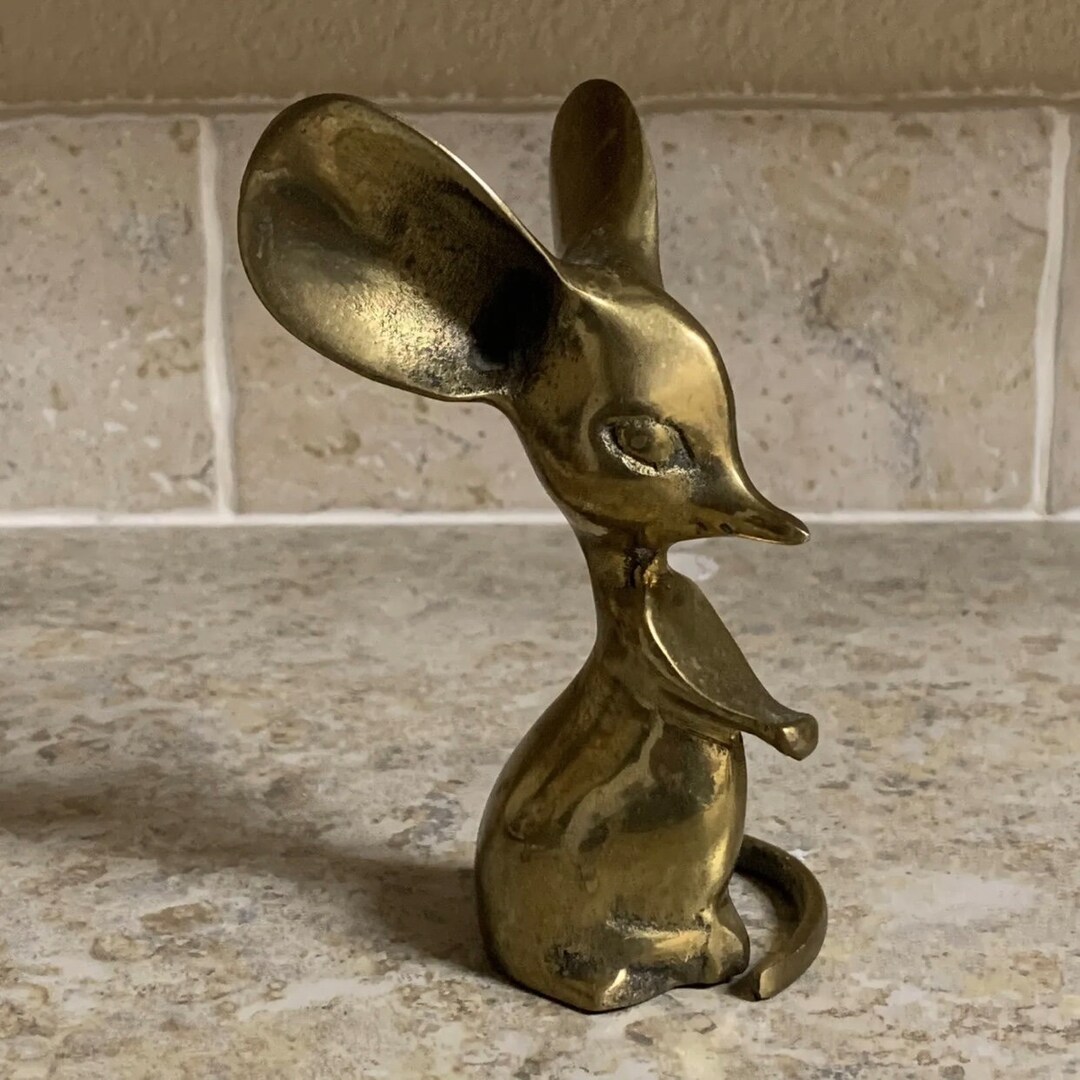 Vintage Brass Mouse Figurine Home Decor Whimsical Paperweight Etsy