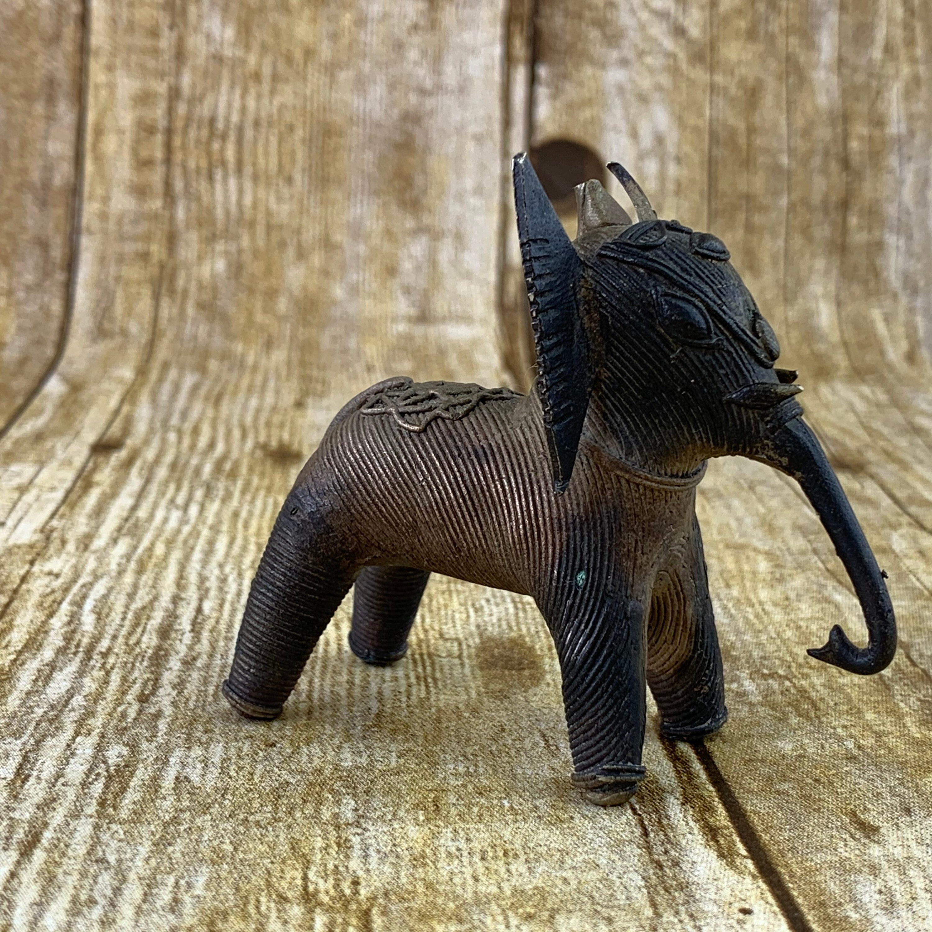 Coiled Brass Elephant Fertility Statue 2.5 Inch Vintage Indian Trunk