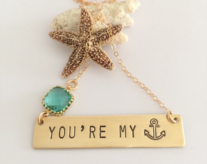 You're My Anchor Bar Mermaid Necklace Beach Gift Nautical Wedding Anniversary Friend Gift Gold Ocean Valentines Day Gift Neck