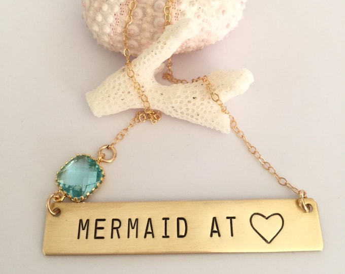 MERMAID At Heart Gold Fill Stamped Bar Layering Bohemian Beach Wedding Bridesmaids Turquoise Seafoam Stacking Ocean Vitamin Sea